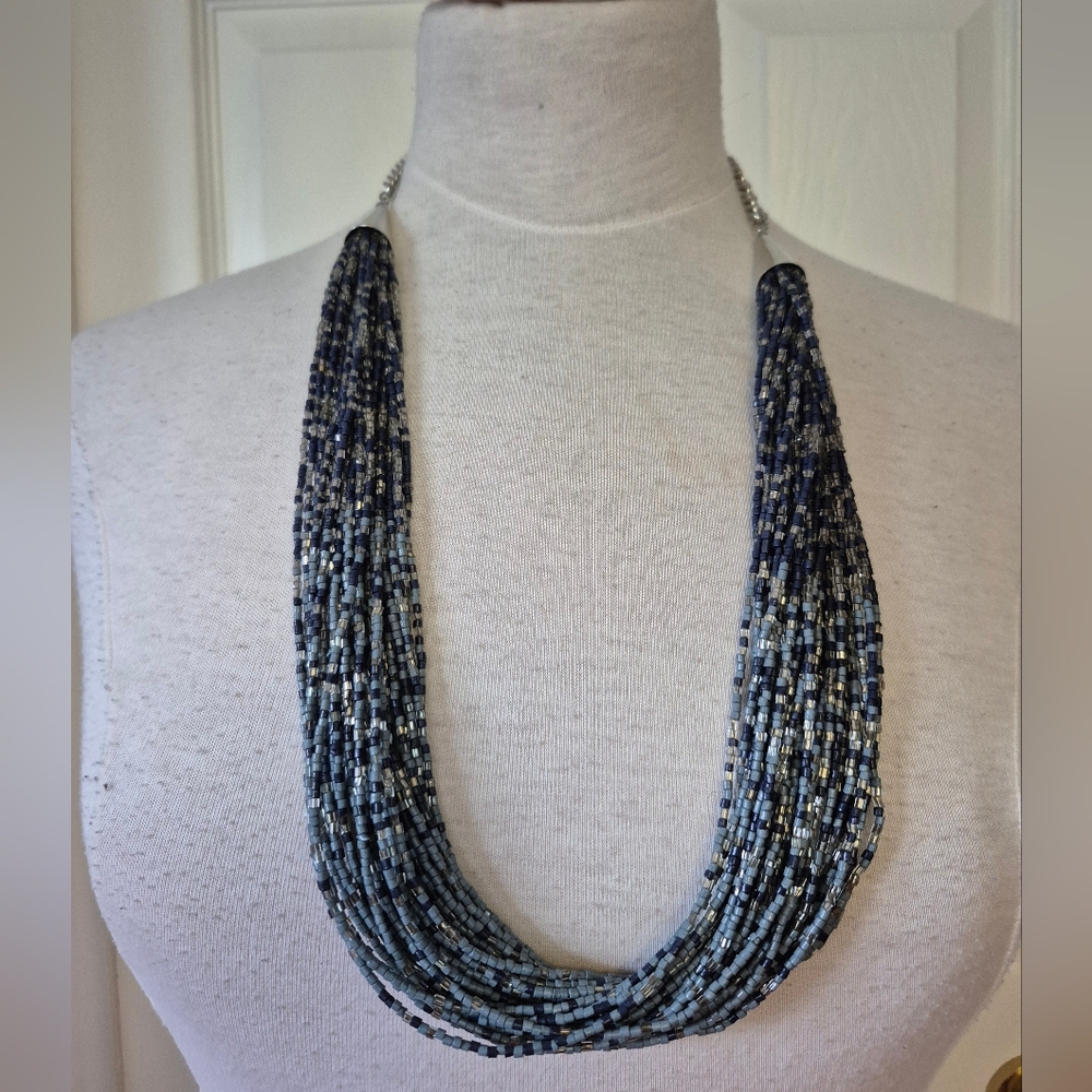 Chic Multistrand Blue Beaded Necklace